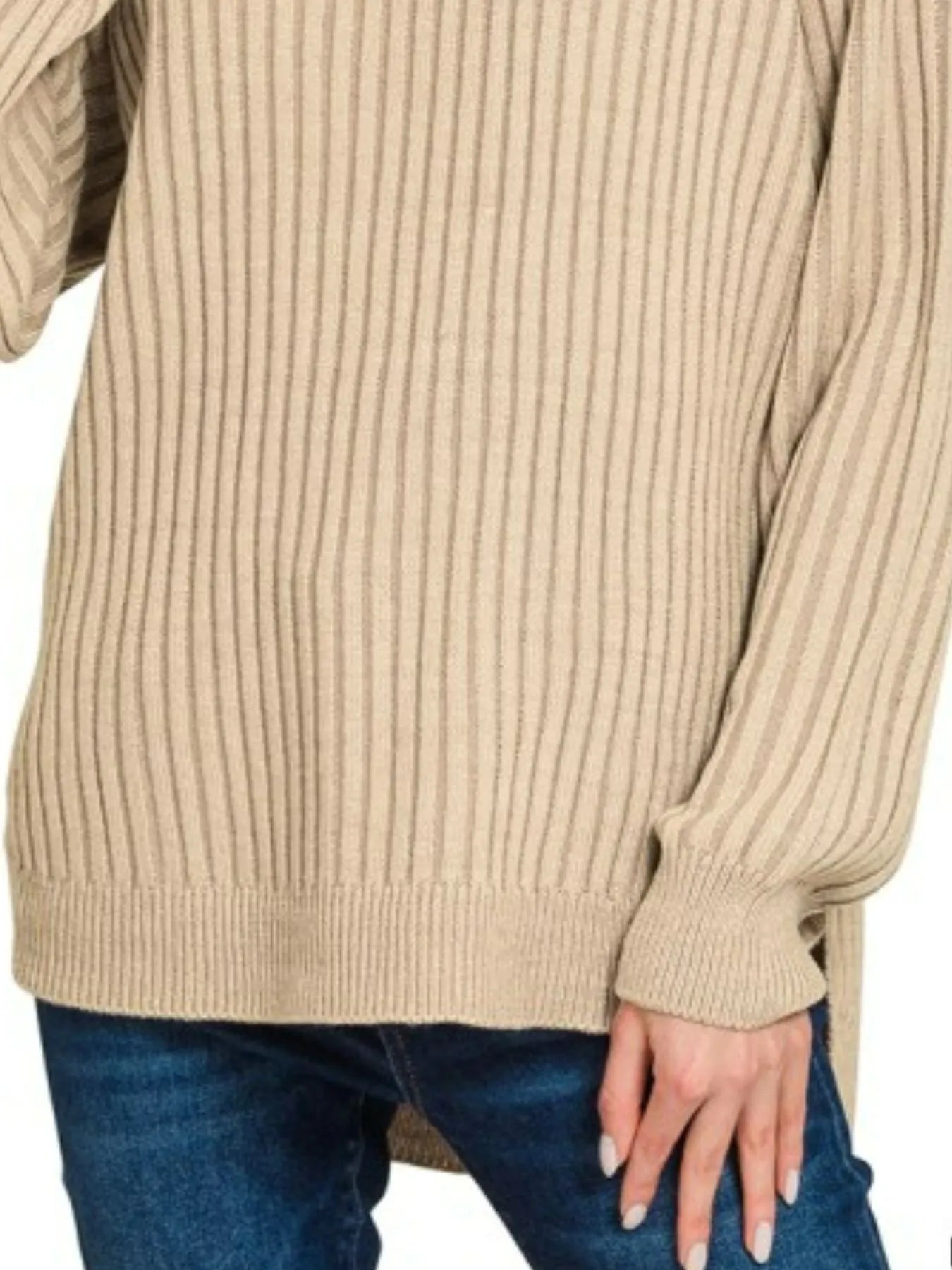 Zenana Curved Hem Two-Tone Ribbed Sweater - Sydney So Sweet