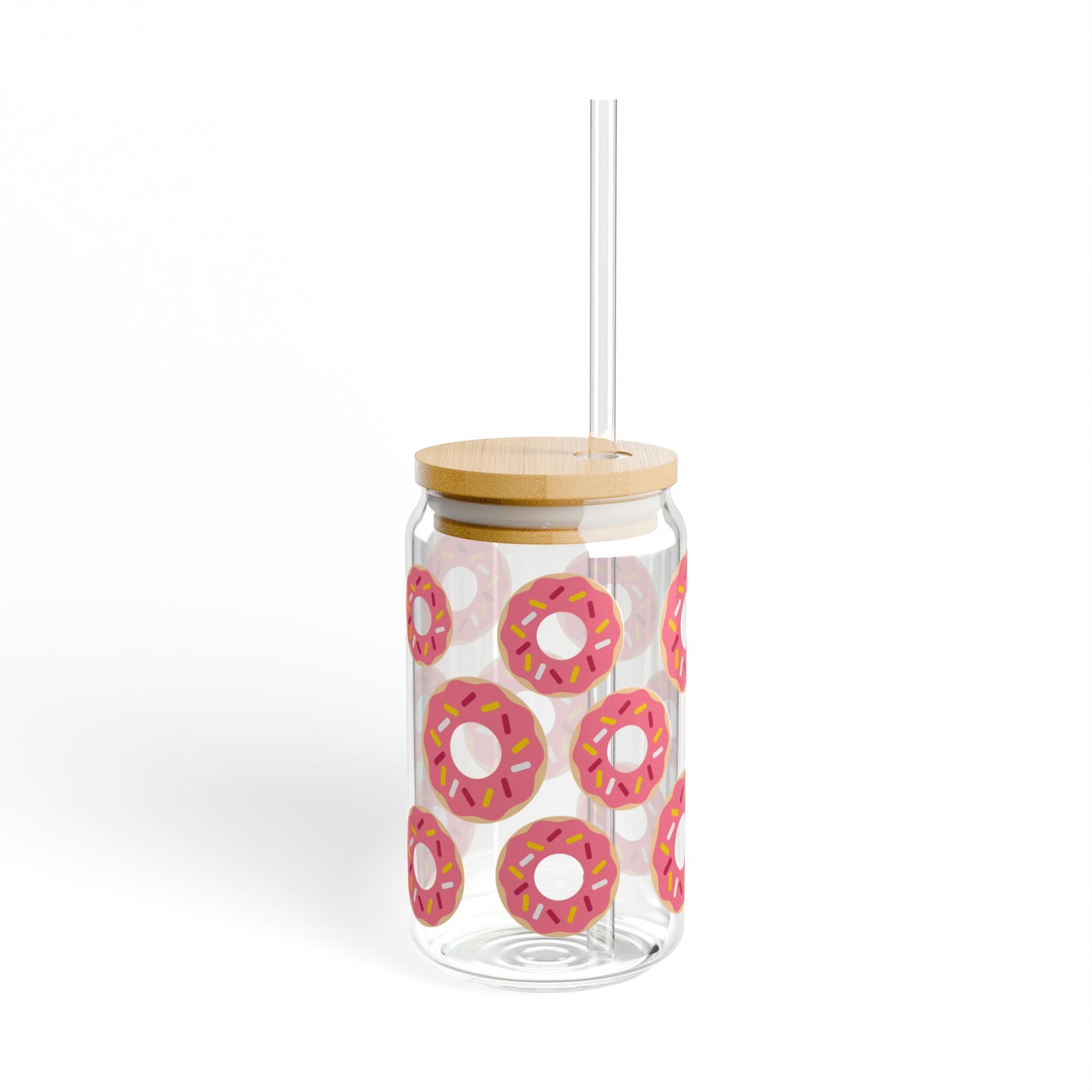 Donuts Tumbler Sipper Glass 16oz — Reusable Drink Jar with Lid & Straw