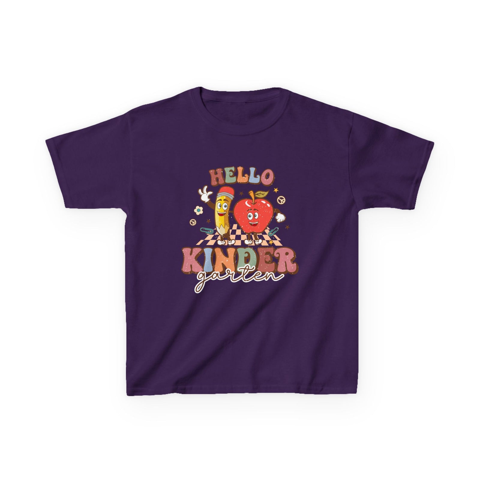 Hello Kindergarten Cute Apple & Pencil Graphic Tee Back-to-School Kids T-Shirt