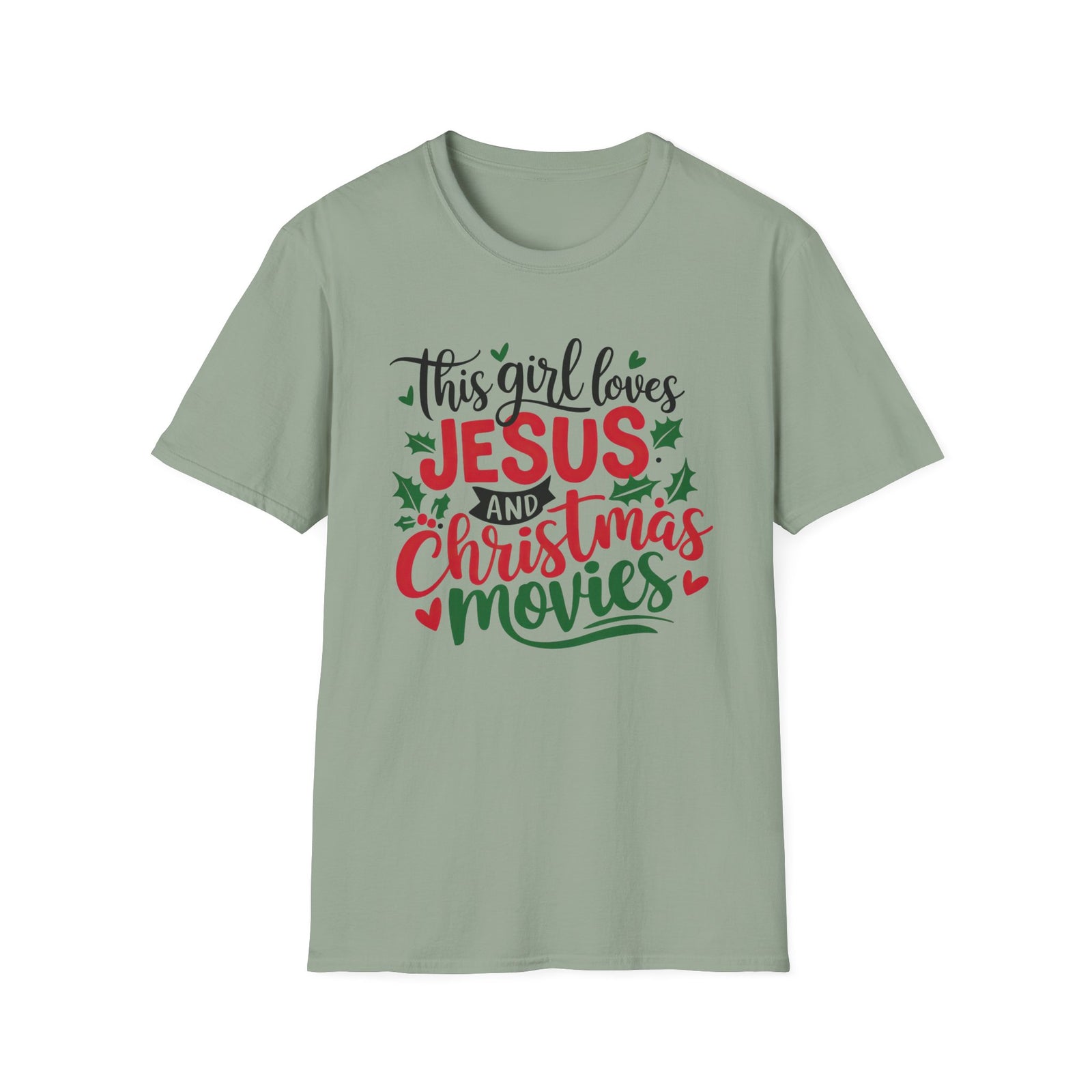 This Girl Loves Jesus & Christmas Movies Tee Christian Graphic T-Shirt
