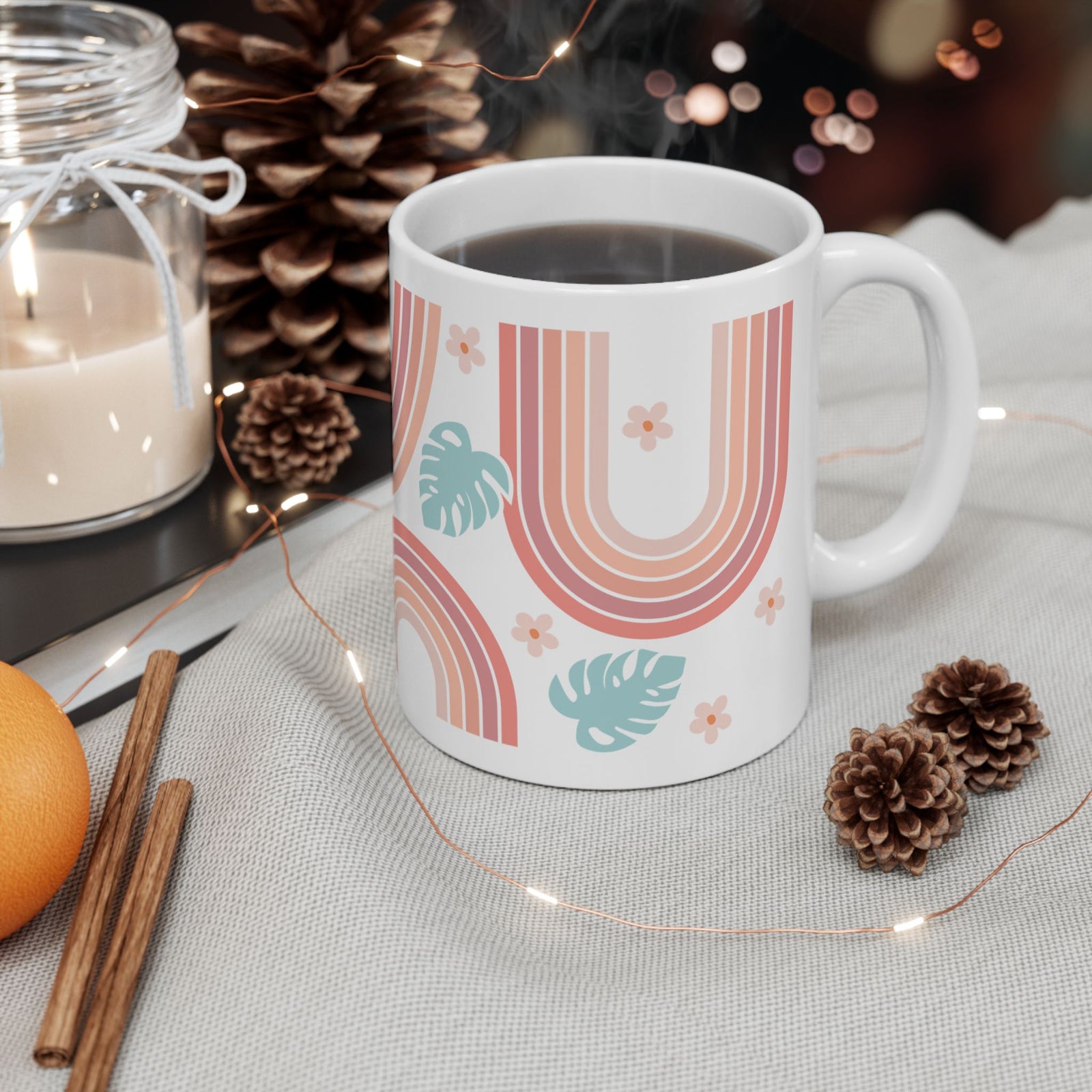 Boho Retro Rainbow Cute Ceramic Mug Coffee Cup (11oz & 15oz)