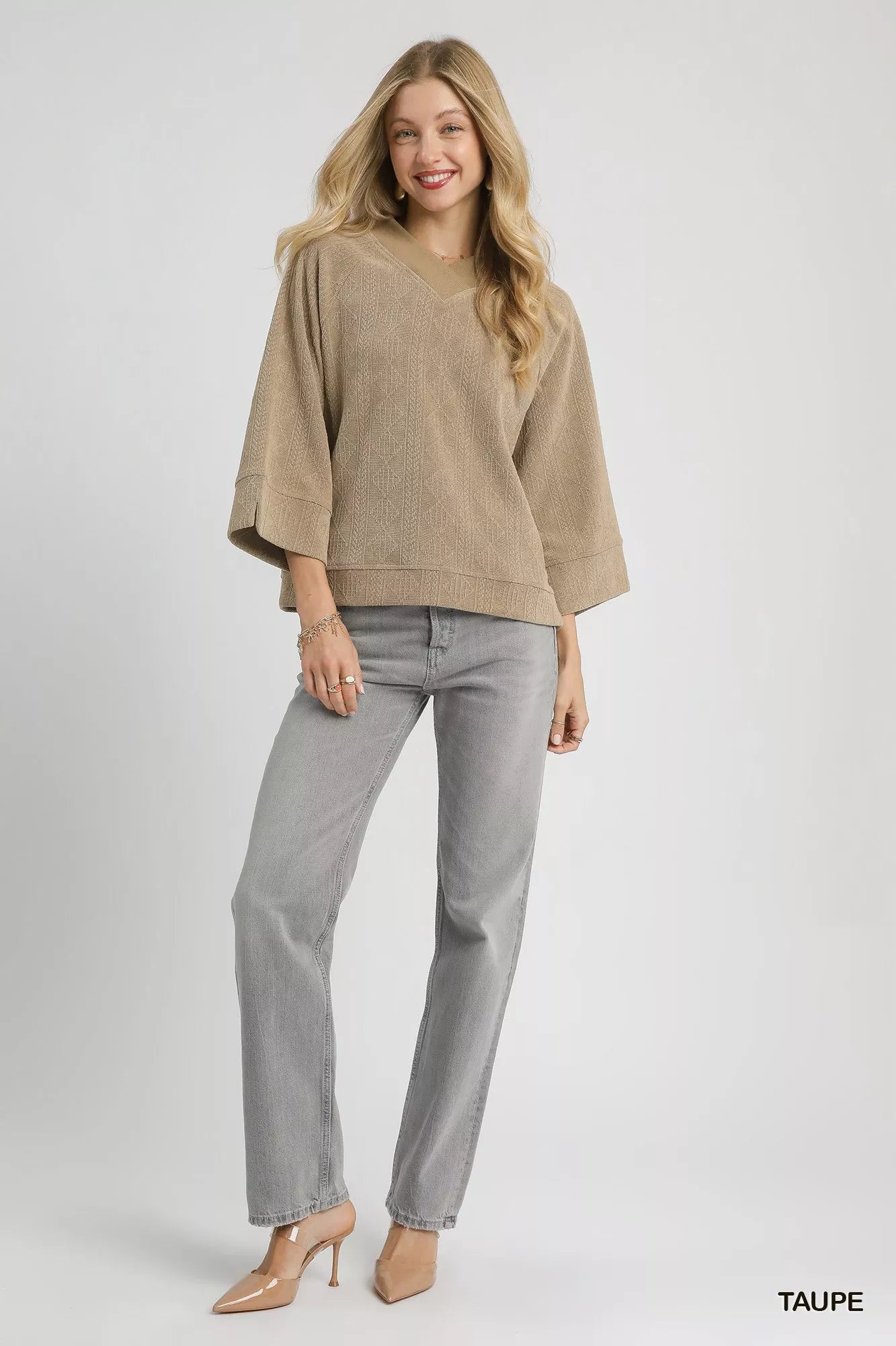 Umgee Textured Knit V-Neck Top - Sydney So Sweet