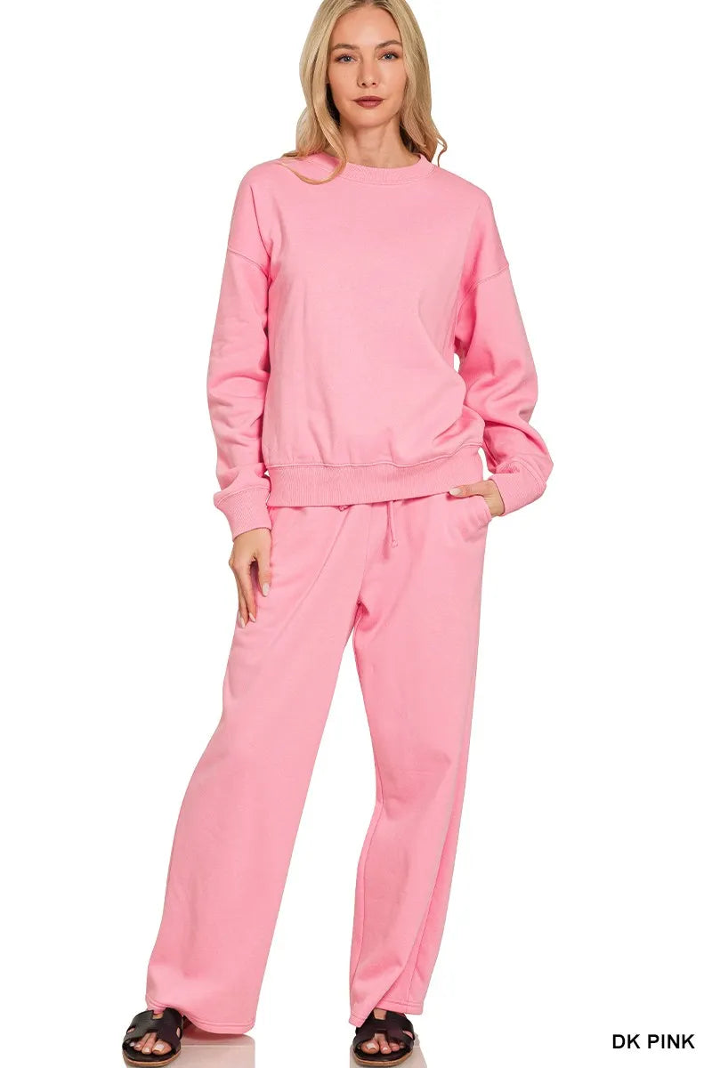 Zenana Fleece Long Sleeve Top and Sweatpants Set - Sydney So Sweet