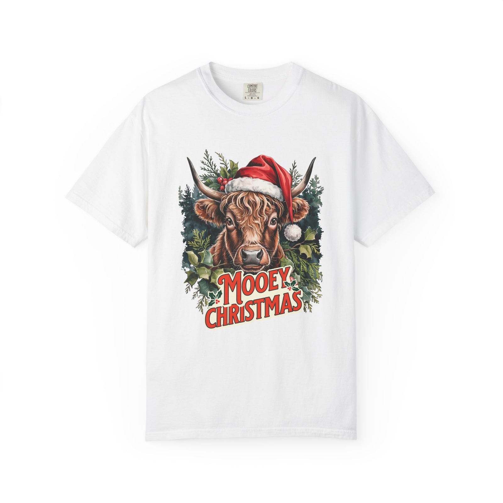 Mooey Christmas Highland Cow Tee Longhorn Holiday Graphic T-Shirt