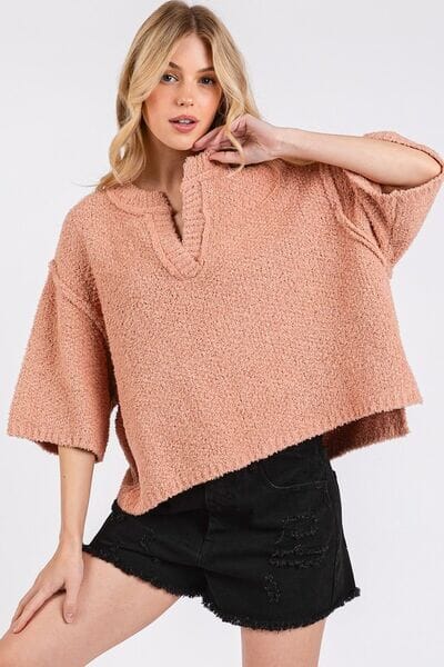 Mittoshop Side Slit Notched Drop Shoulder Sweater - Sydney So Sweet