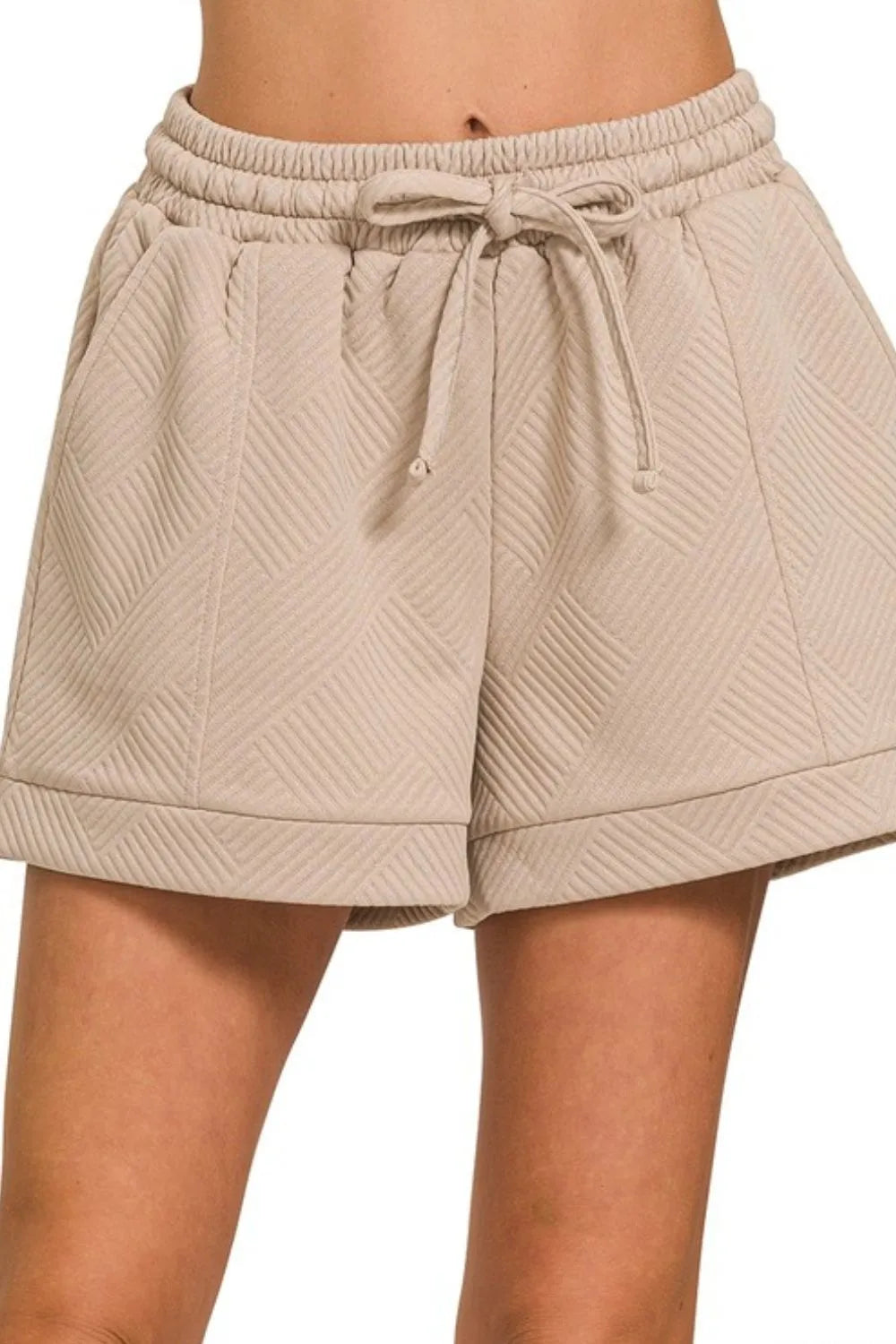 Zenana Textured Knit Jacquard Drawstring Shorts - Sydney So Sweet