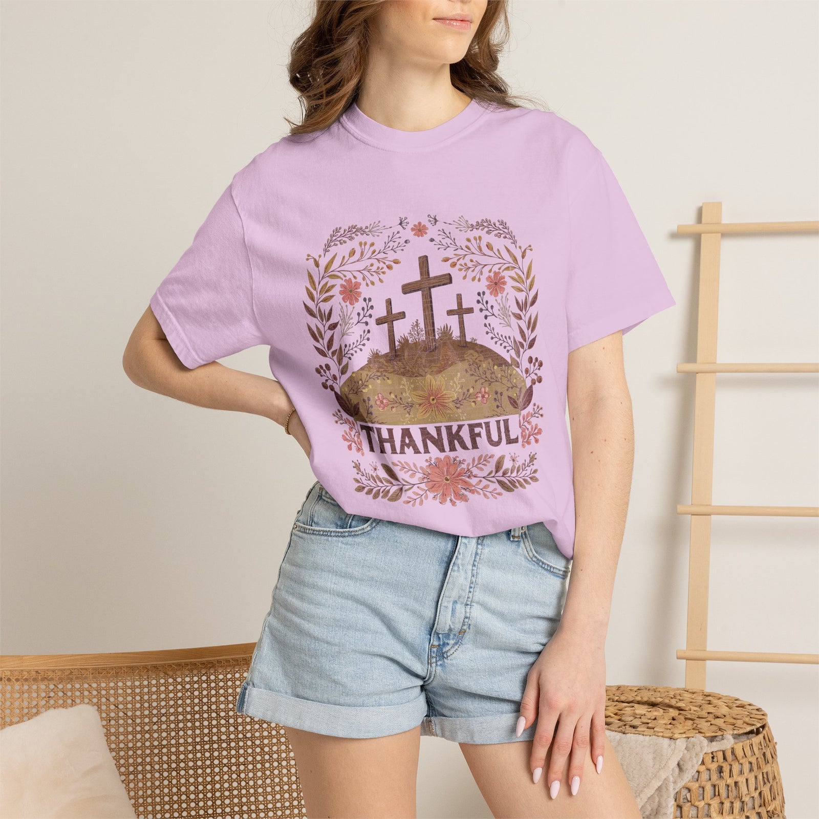 Thankful Cross T-shirt Christian Faith Tee for Thanksgiving & Worship