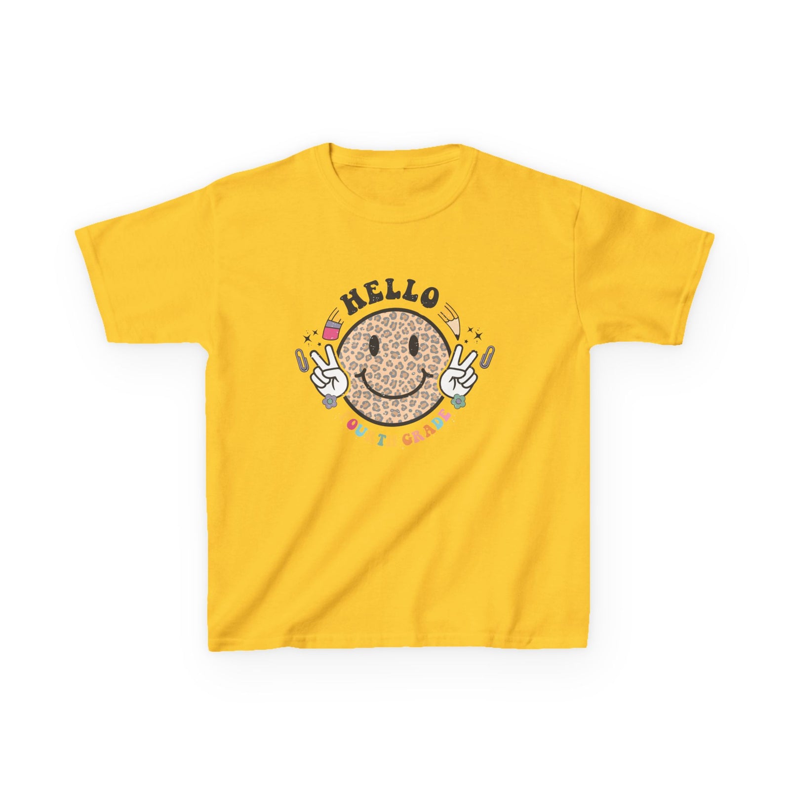 Fourth Grade Cheetah Smiley Face Graphic Tee Back-to-School 4th Grade Kids T-Shirt