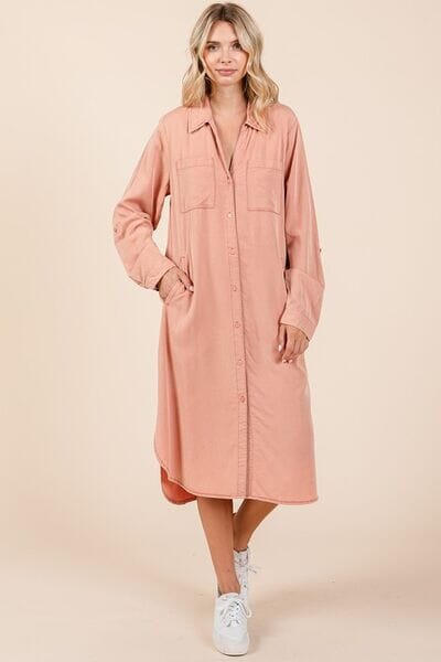 Mittoshop Button Down Long Sleeve Shirt Dress - Sydney So Sweet