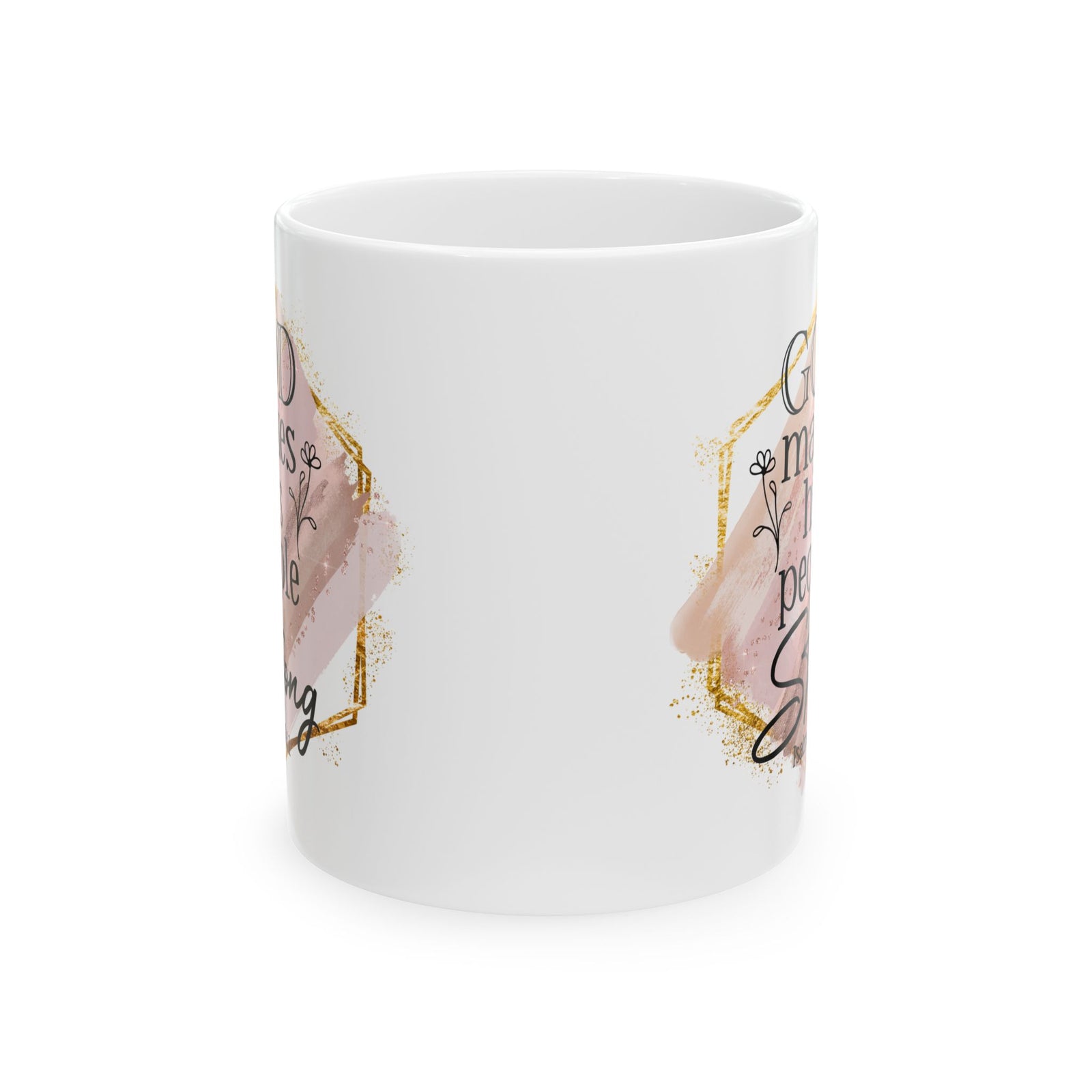 God Makes His People Strong Psalm 29:11 Christian Mug — Pink Watercolor Coffee Cup (11oz, 15oz) - Sydney So Sweet