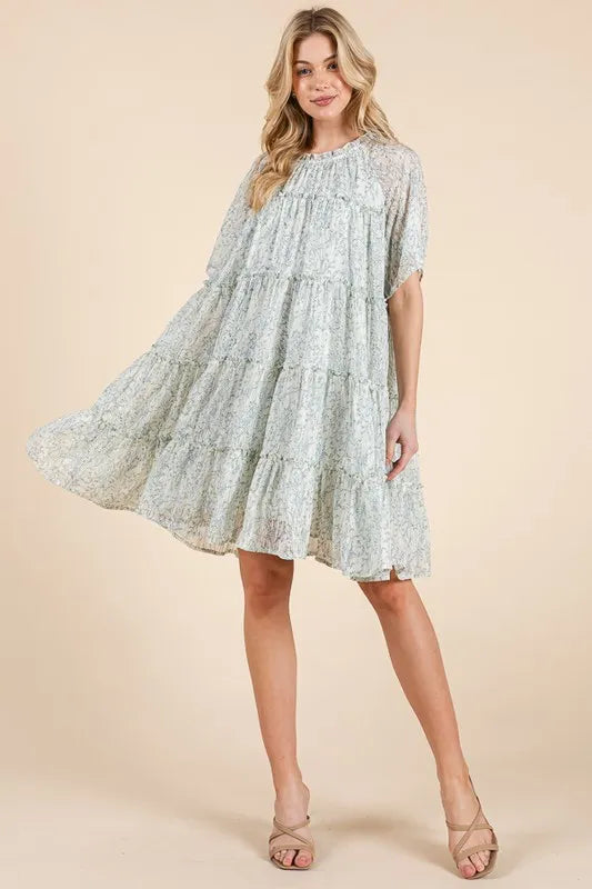 Lime 'N' Chili Ditsy Floral Print Sheer Ruffle Detail Mini Dress - Sydney So Sweet