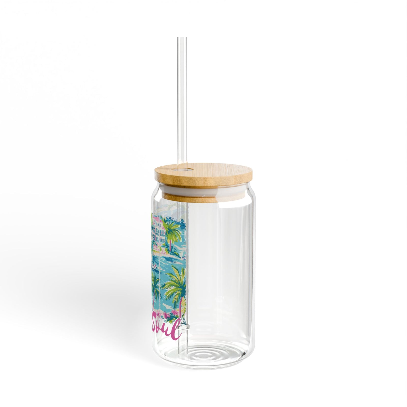 Salty Soul Tropical Beach Sipper Glass 16oz Reusable Drink Jar with Lid & Straw