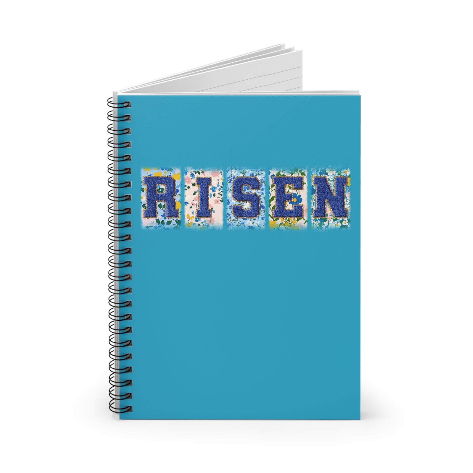 Risen Floral Faux Patch Ruled Spiral Notebook Inspirational Christian Journal