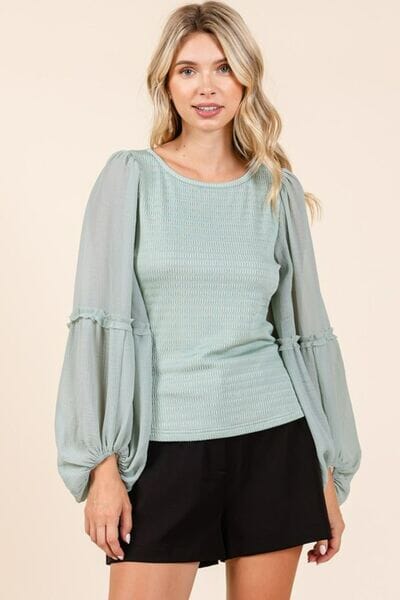Mittoshop Mixed Media Textured Knit Chiffon Long Sleeve Top - Sydney So Sweet
