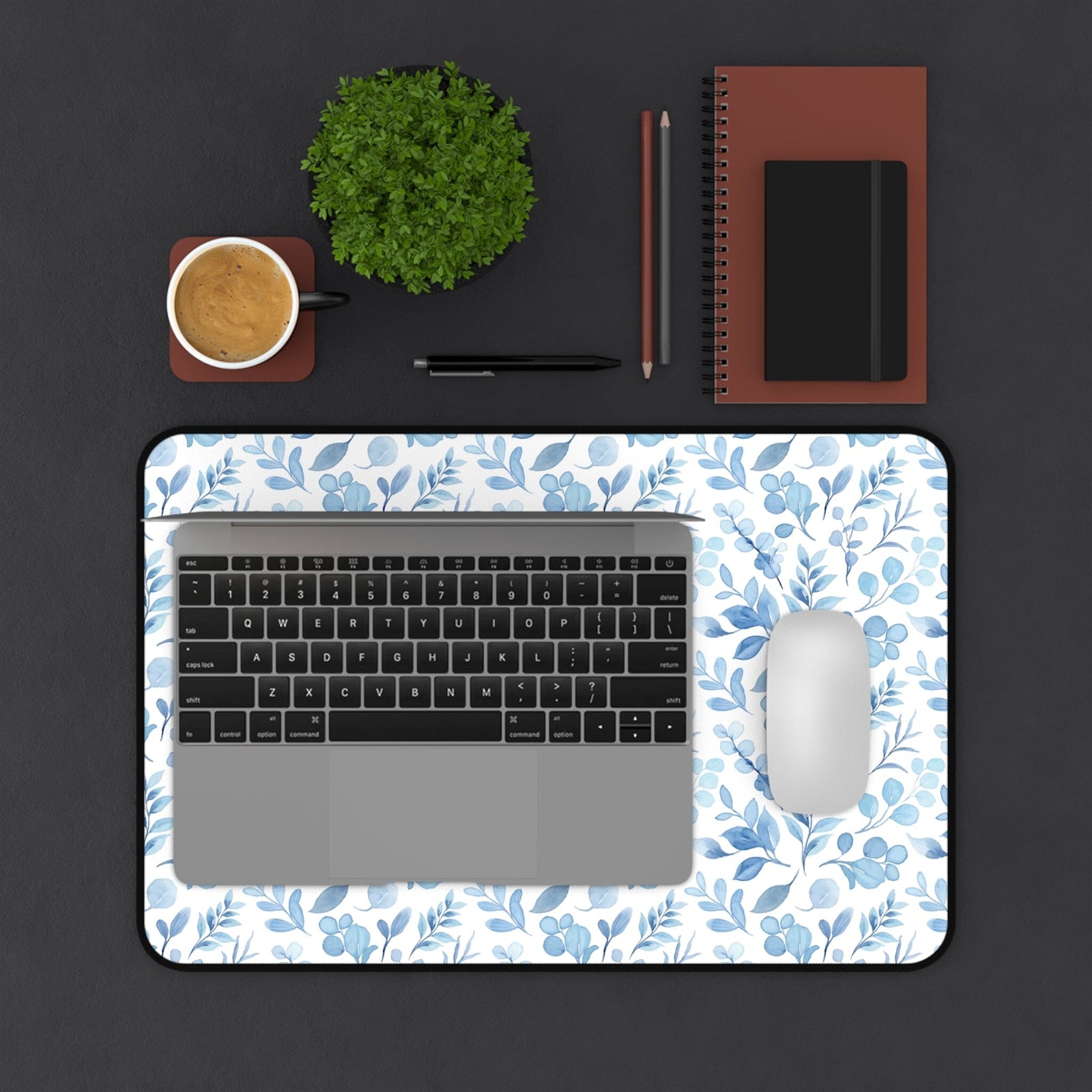 Floral Desk Mat - Elegant Blue Floral Design for Home Office Decor - Sydney So Sweet