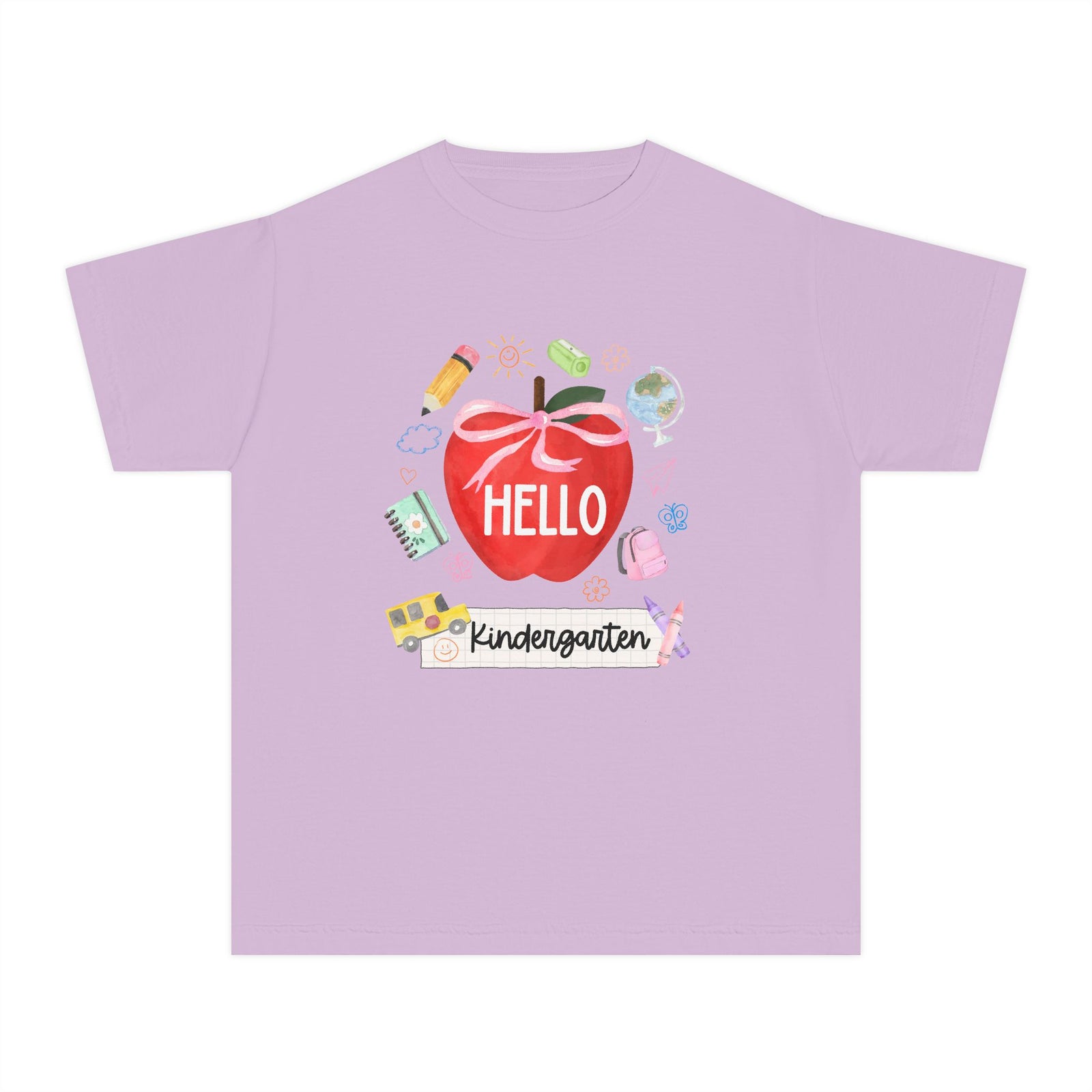 Hello Kindergarten Preppy Coquette Apple Graphic Tee Back to School Kindergarten T-Shirt