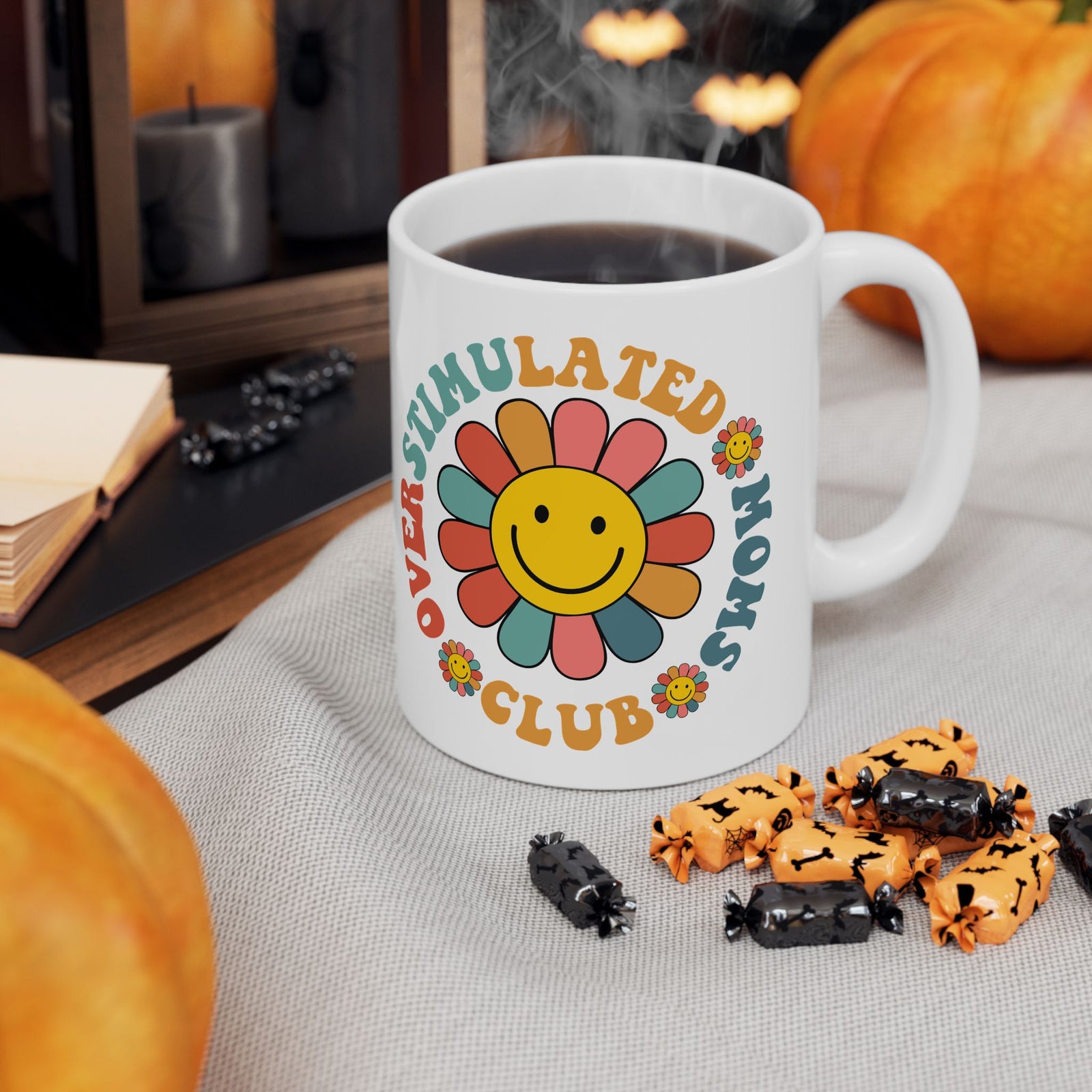 Overstimulated Moms Club Retro Flower Cute Ceramic Mug Coffee Cup (11oz & 15oz)