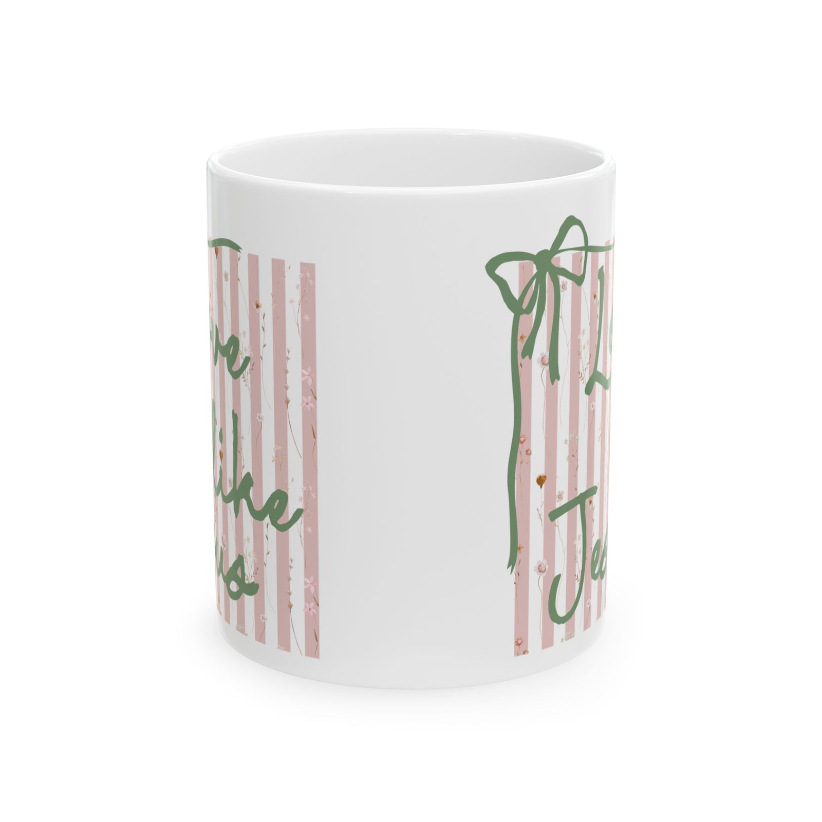 Love Like Jesus Pink Stripe Inspirational Ceramic Mug Coffee Cup (11oz & 15oz)
