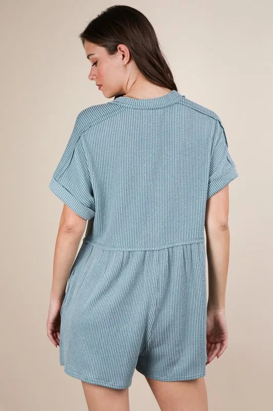VERY J Two Tone Ribbed Knit Comfy Casual Romper - Sydney So Sweet