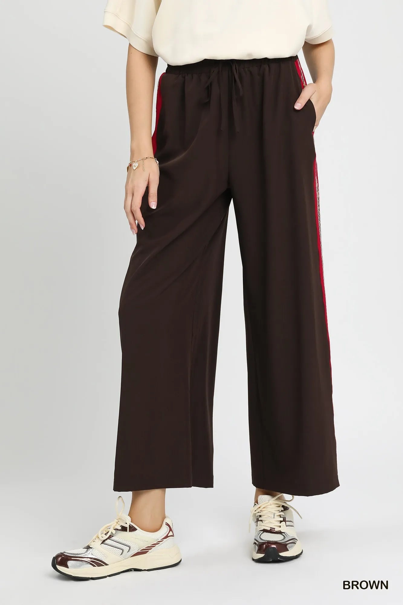 Umgee Wide Leg Pants with Contrast Side Trim - Sydney So Sweet