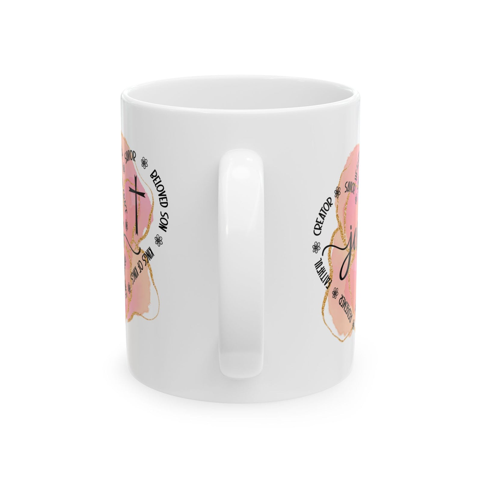 Jesus Strength & Grace Ceramic Mug — Pink Watercolor Cross Inspirational Coffee Cup (11oz/15oz) - Sydney So Sweet