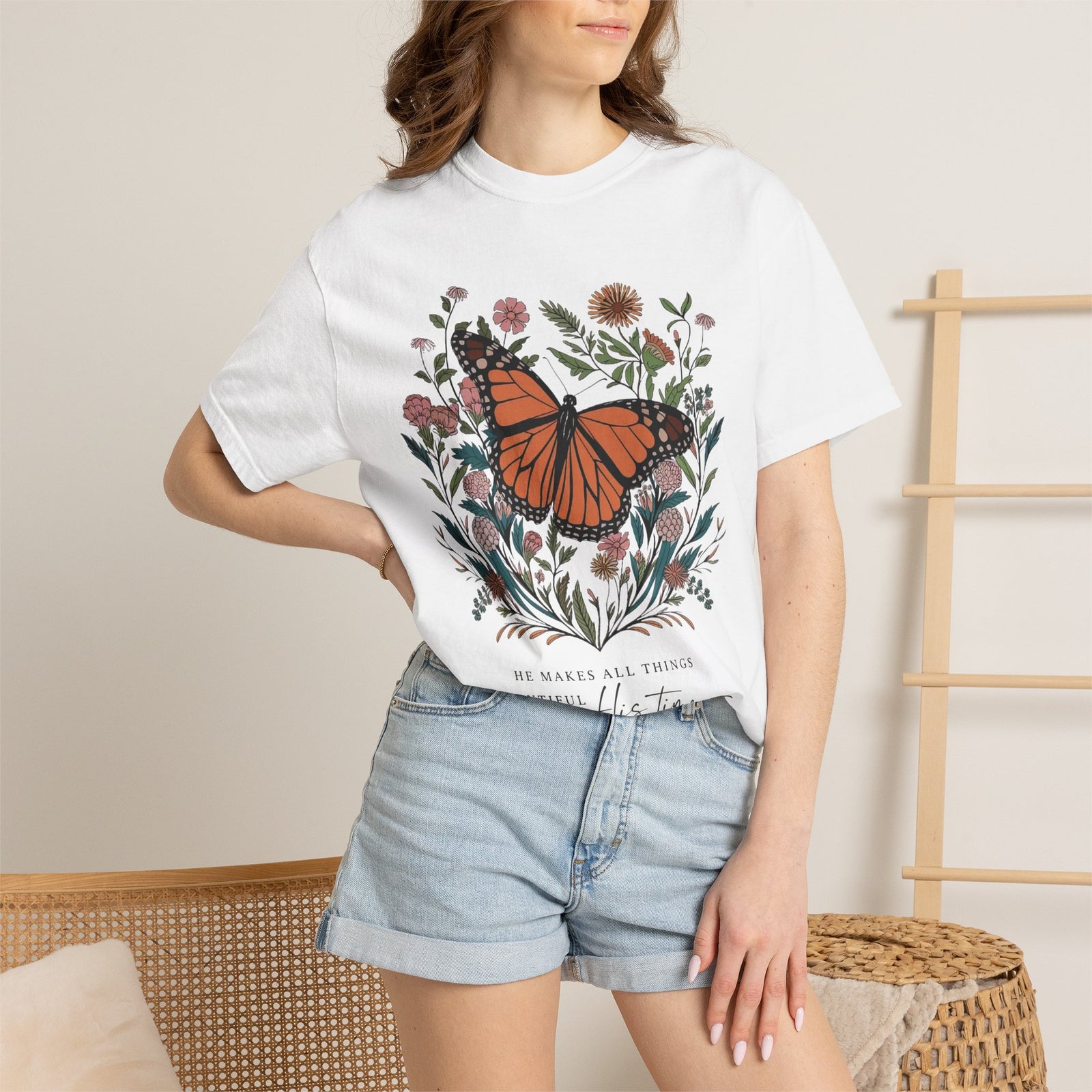 He Makes All Things Beautiful T-Shirt Christian Butterfly Graphic Tee