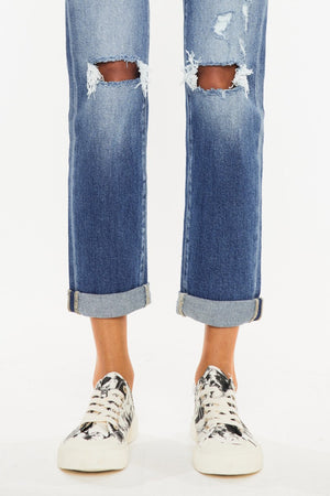 Kancan High Waist Distressed Hem Detail Cropped Straight Jeans - Sydney So Sweet