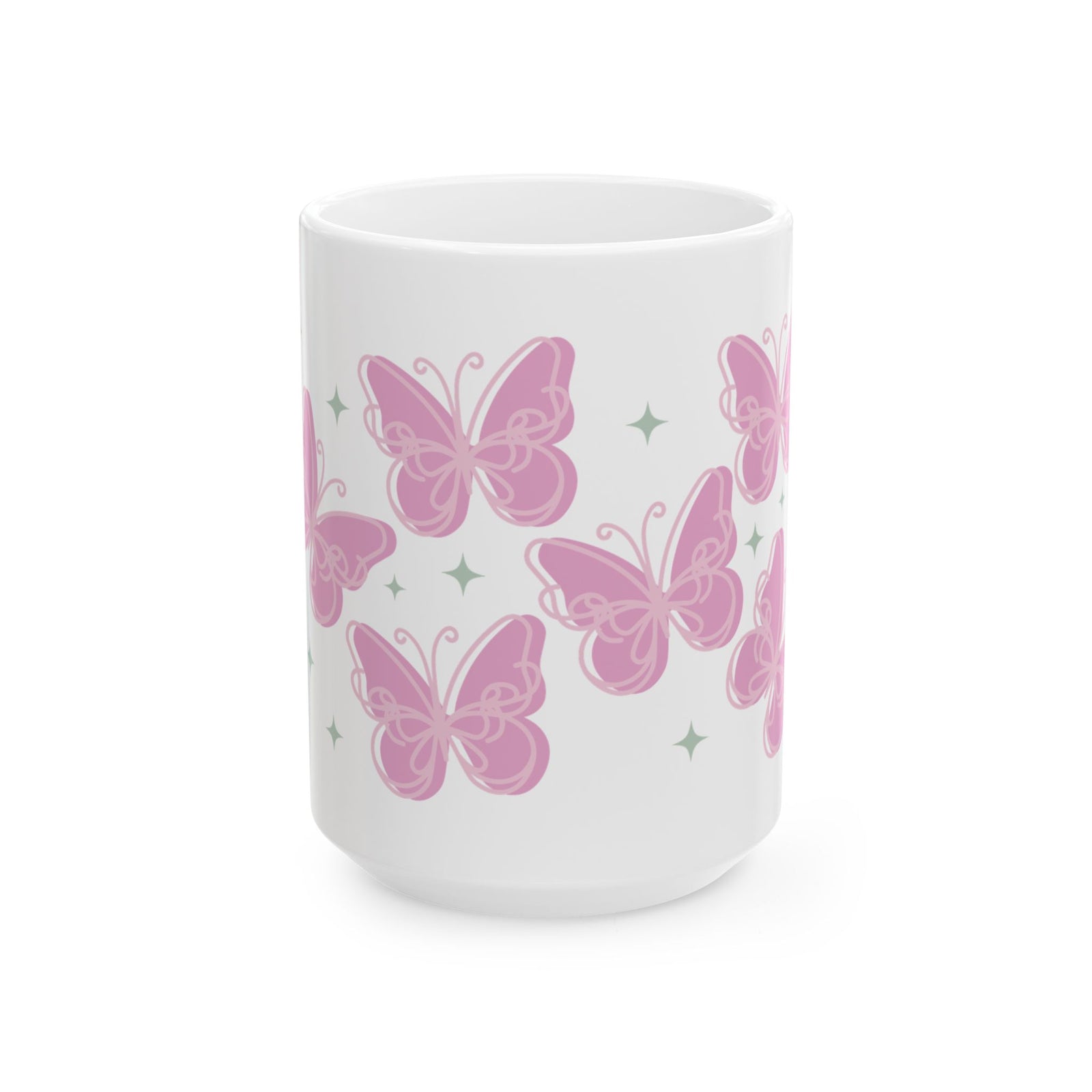 Flutter Pink Butterfly Cute Ceramic Mug Coffee Cup (11oz & 15oz)