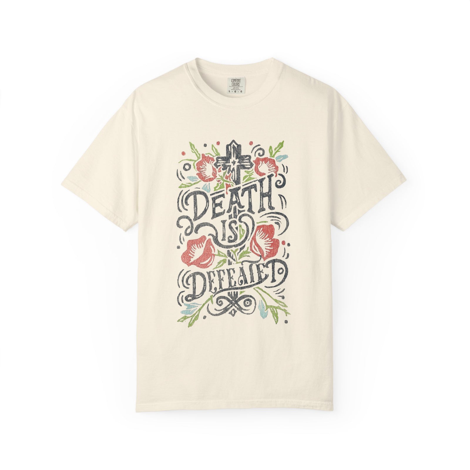 Death Is Defeated T-Shirt Vintage Floral Resurrection Christian Distressed Graphic Tee