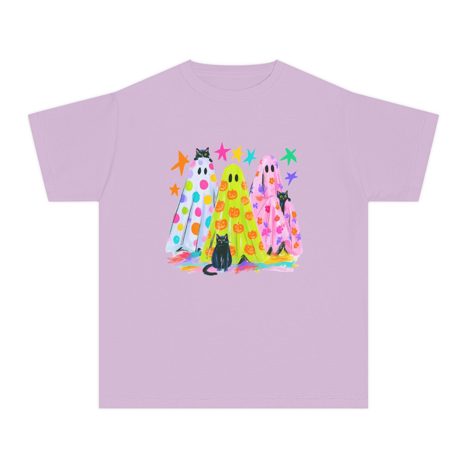 Colorful Polka Dot Halloween Ghost T-Shirt Fun Kids Graphic Tee