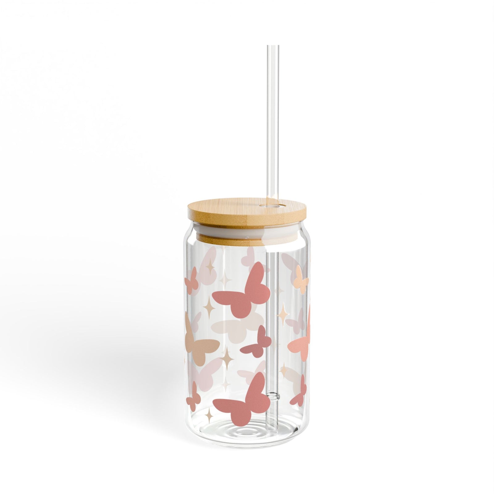 Butterfly Season Tumbler Sipper Glass 16oz — Reusable Drink Jar with Lid & Straw