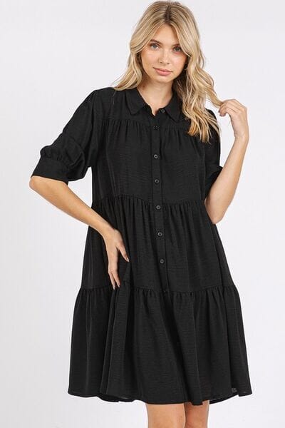 Mittoshop Button Detail Collared Neck Tiered Shirt Dress - Sydney So Sweet