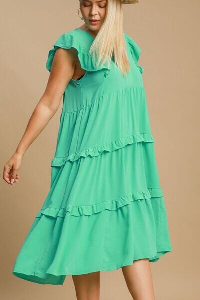 Umgee Full Size Ruffle Tiered Cap Sleeve Midi Dress Plus Size - Sydney So Sweet