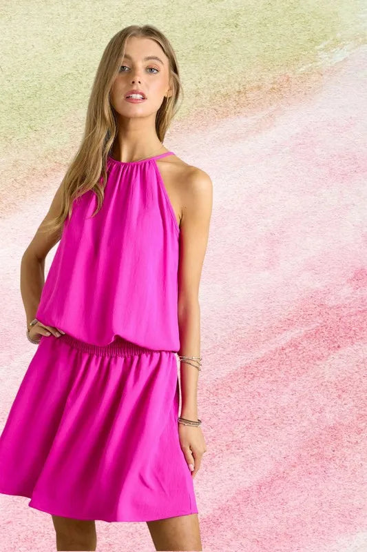 ADORA Halter Neck Smocking Waist Dress - Sydney So Sweet