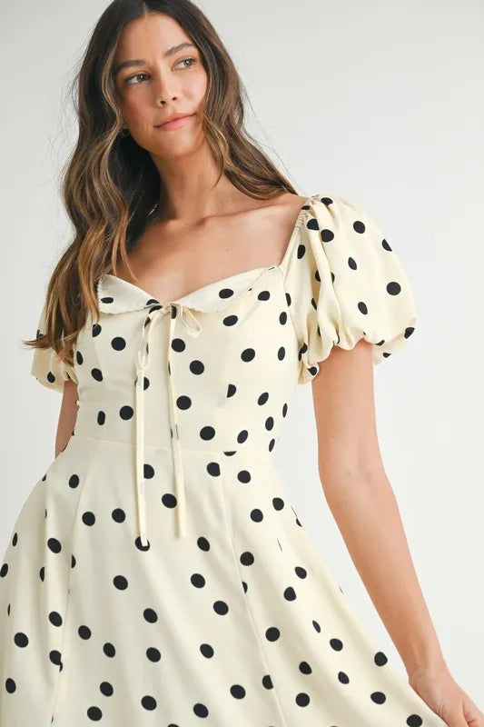 MABLE Polka Dot Puff Sleeve Midi Dress - Sydney So Sweet