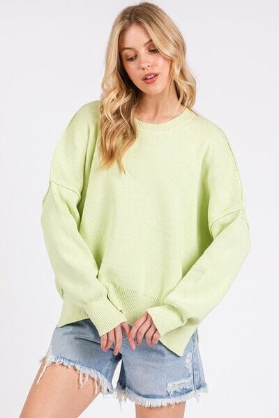 Mittoshop Side Slit Round Neck Drop Shoulder Sweater - Sydney So Sweet