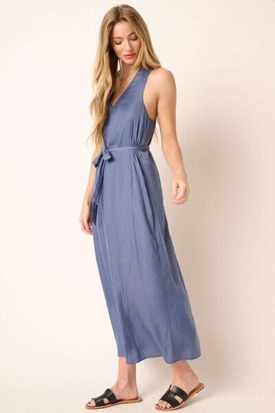 Mittoshop Cross Back Belted V Neck Tank Maxi Dress - Sydney So Sweet