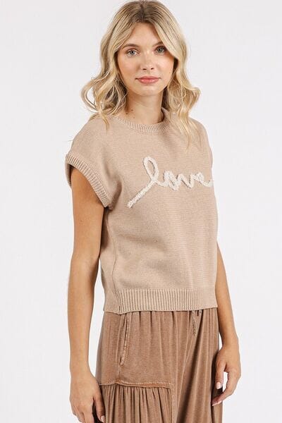 Mittoshop Contrast Letter Round Neck Cap Sleeve Knit Top - Sydney So Sweet