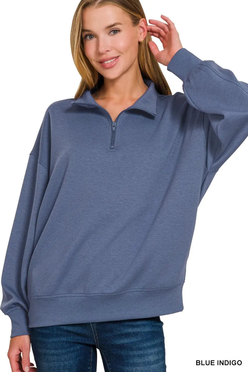 Zenana Scuba Quarter-Zip Sweatshirt - Sydney So Sweet