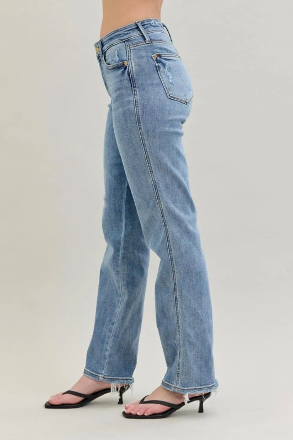Judy Blue Frayed Hem Cell Phone Pocket Dad Jeans - Sydney So Sweet