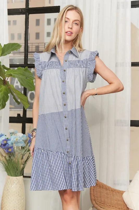 ADORA Button Down Textured Babydoll Dress - Sydney So Sweet