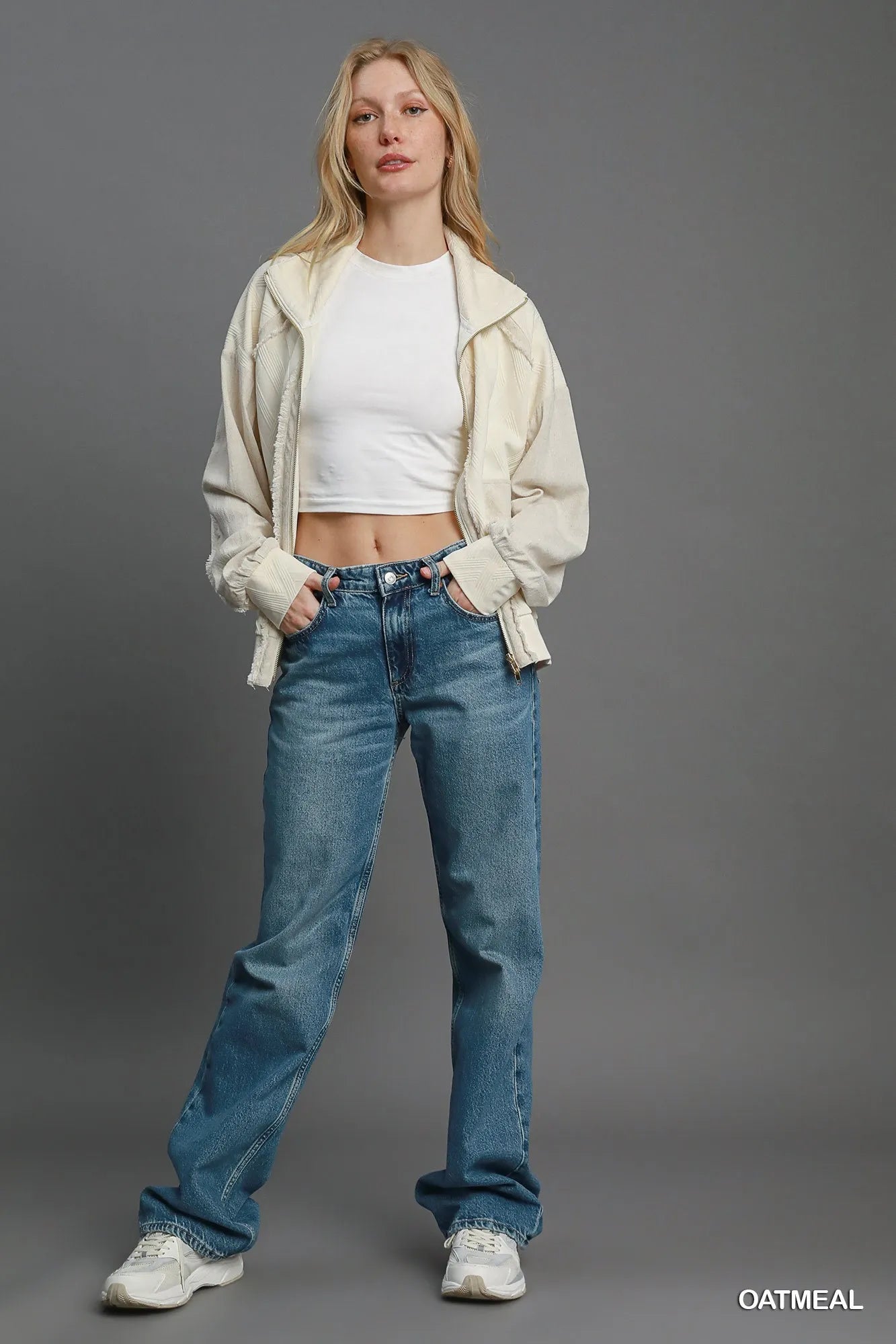 Umgee Two-Way Jacquard Zip-Up Jacket - Sydney So Sweet