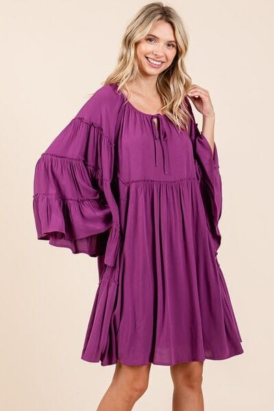 Mittoshop Frill Tie Neck Bell Sleeve Dress - Sydney So Sweet