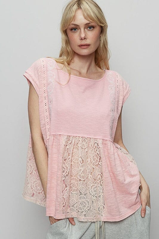 POL Embroidered Detail Boat Neck Cap Sleeve Lace Blouse - Sydney So Sweet