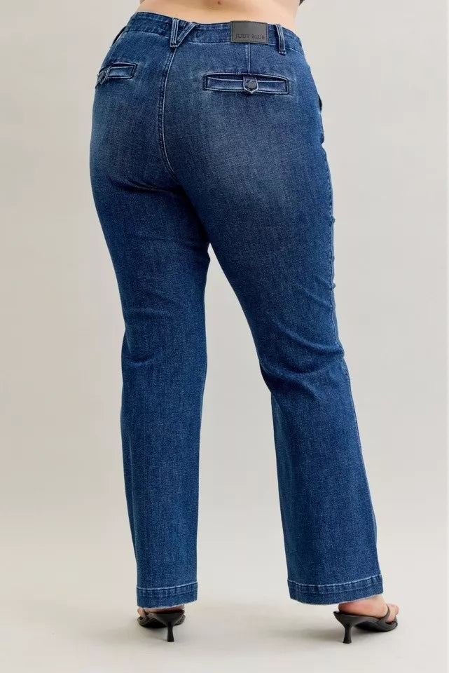 Judy Blue Full Size Mid Rise Bootcut Jeans with Welt Pockets Plus Size - Sydney So Sweet