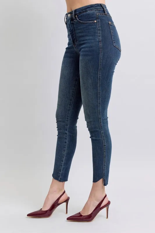 Judy Blue Full Size High Waist Tummy Control Step Hem Skinny Jeans Plus Size - Sydney So Sweet