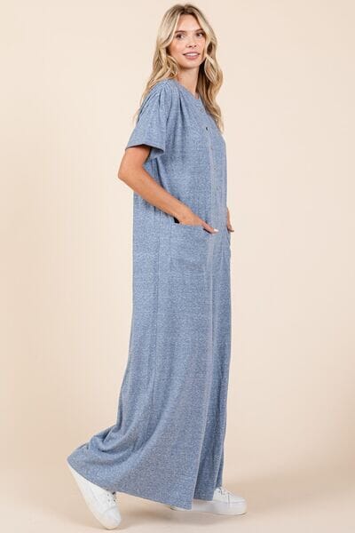 Mittoshop Button Detail Short Sleeve Wide Leg Jumpsuit - Sydney So Sweet