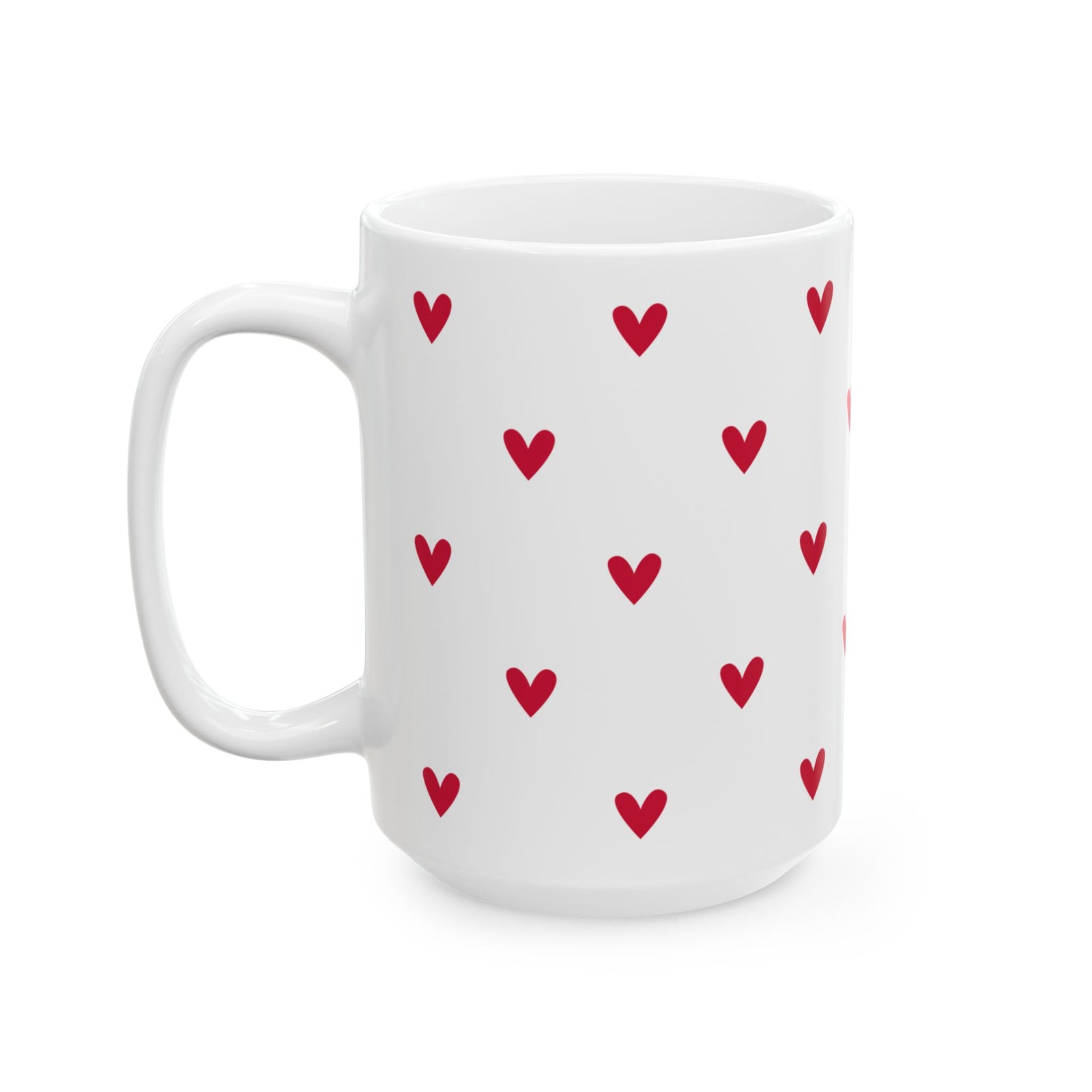 Red Heart Pattern Ceramic Mug — Cute Valentine Coffee Cup (11oz & 15oz) - Sydney So Sweet