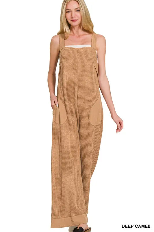 Zenana Knit Waffle Wide Leg Overalls - Sydney So Sweet
