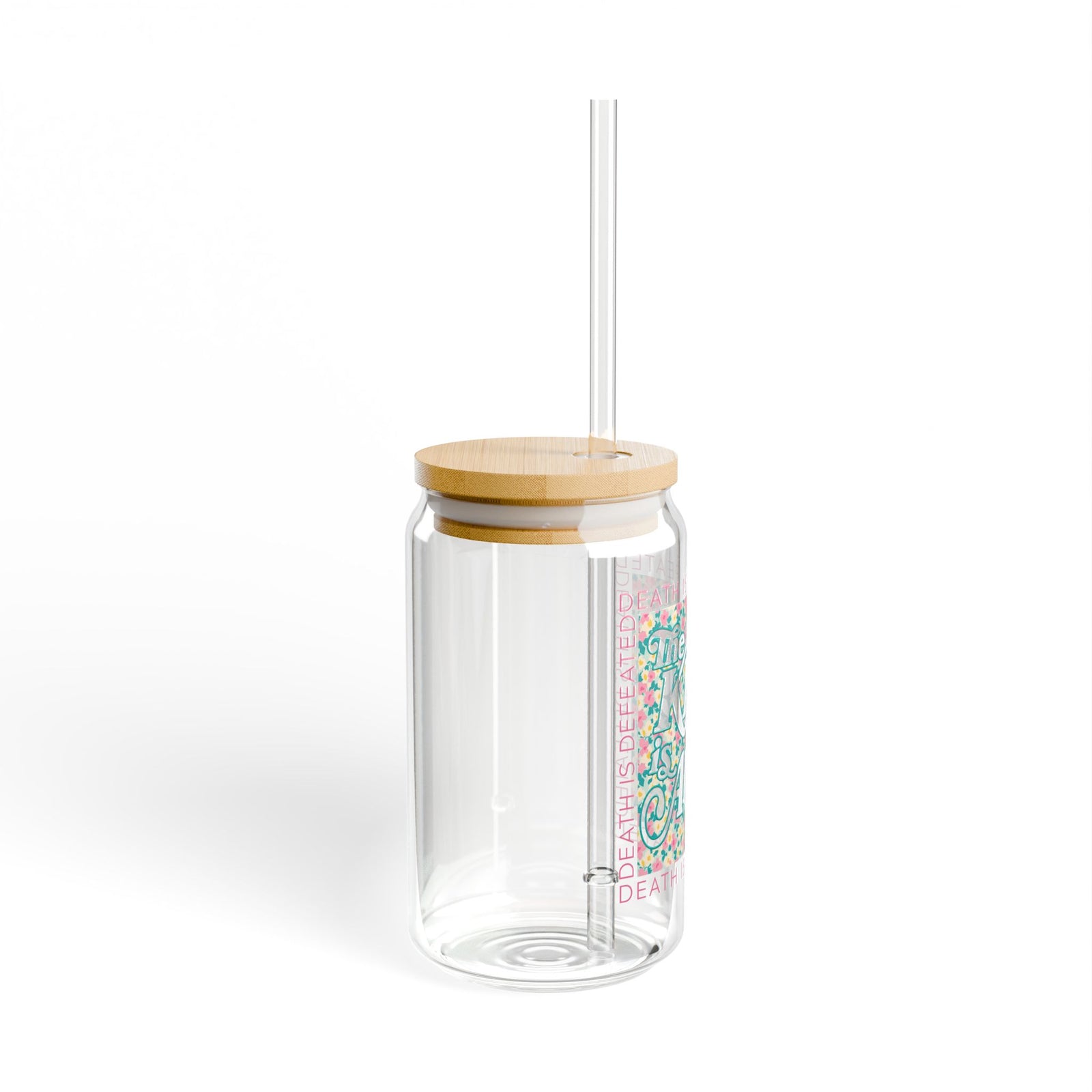 The King Is Alive Christian Sipper Glass 16oz Reusable Drink Jar with Lid & Straw